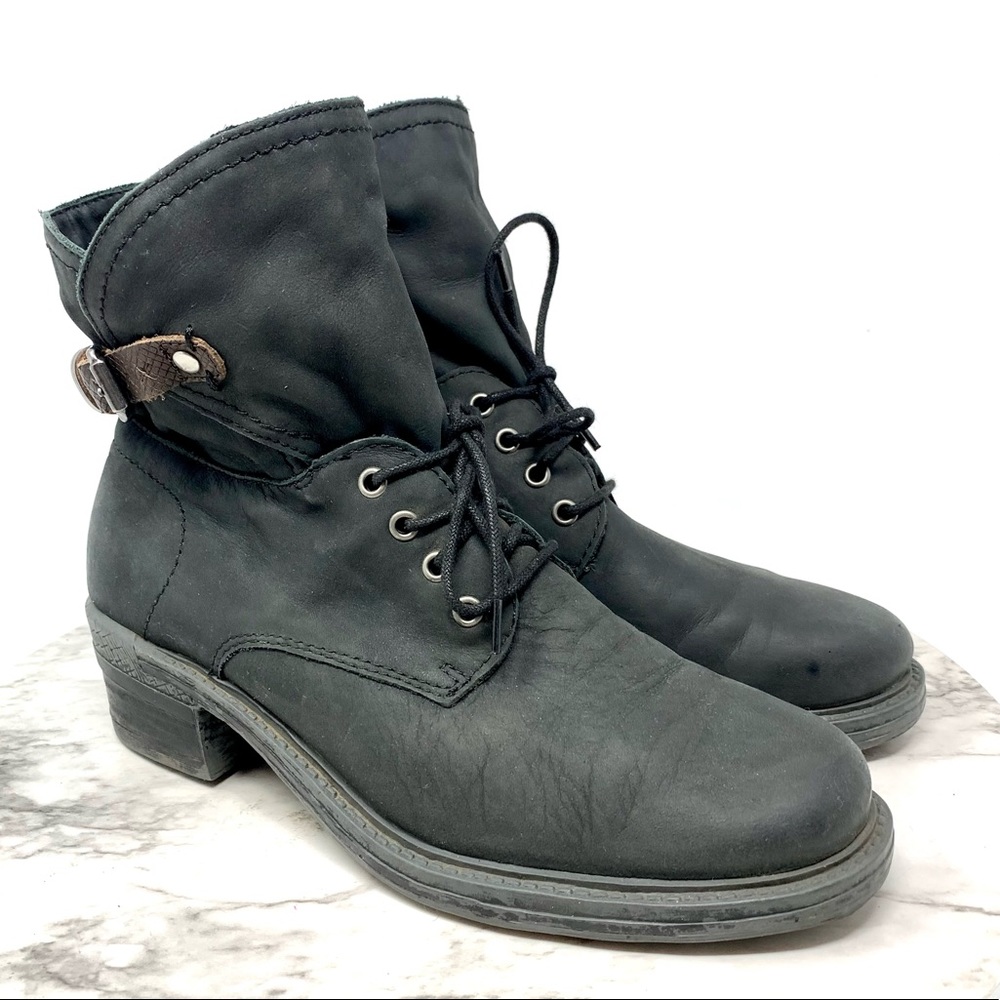 OTBT Gallivant Lace Up Combat Comfort Black Leather Boots Moto 8.5 Edgy Grunge
